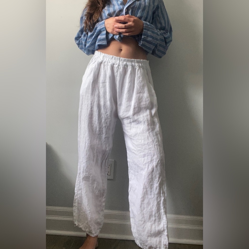 White linen pants